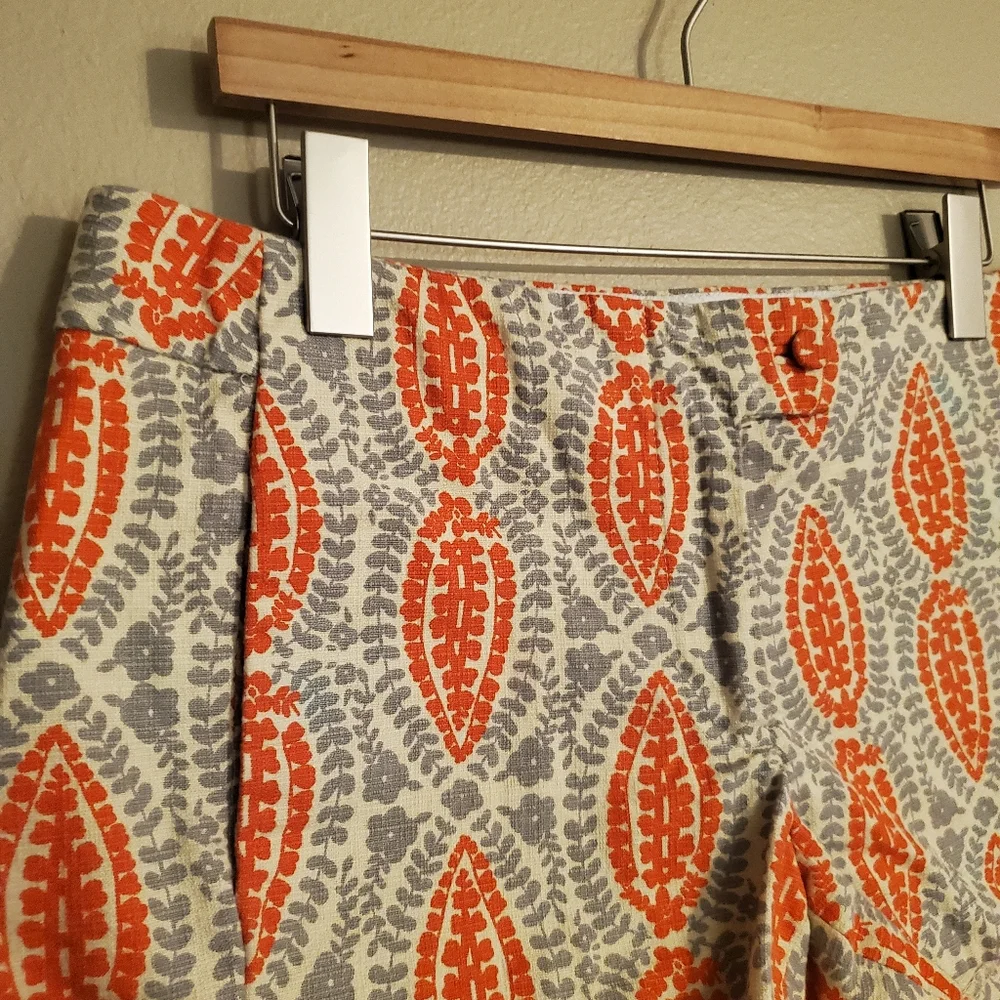 J.CREW Flora Orange Gray Paisley Lily Textured Flat Front Chino Shorts Women's 8